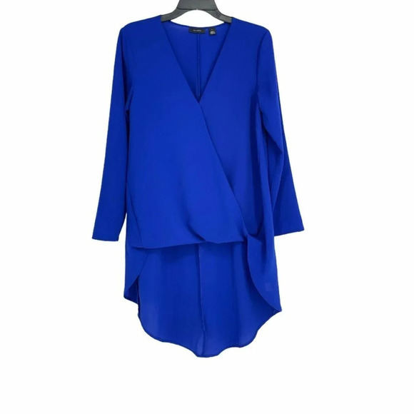 Halogen Blouse Women's Sz S Blue Surplice V-Neck Long Sleeve High Low Hem Tail - Picture 1 of 6